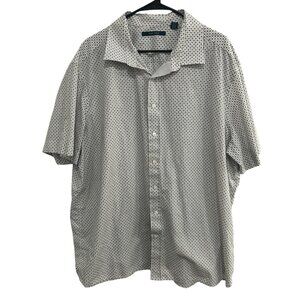 Perry Ellis Short Sleeve Button-Down Shirt White Black Geometric Print Sz 2X